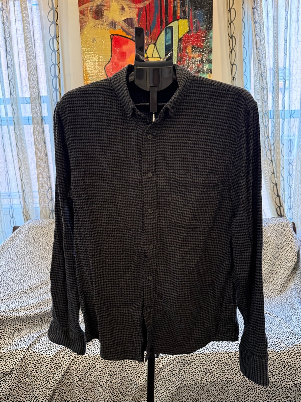 Banana Republic Black Houndstooth Flannel Button-Down Shirt